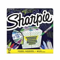 Sharpie к-т перманентни маркери 12 цвята + 6 етикета, 2079808