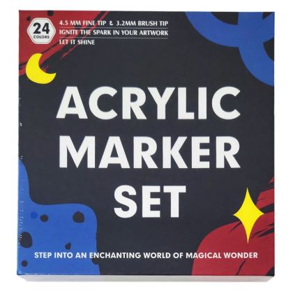 Комплект акрилни маркери двувърхи с четка, 24 цвята