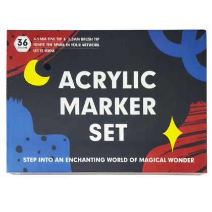 Комплект акрилни маркери двувърхи с четка, 36 цвята