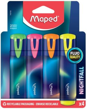 Maped комплект текст маркери Fluo Nightfall, 4 цвята