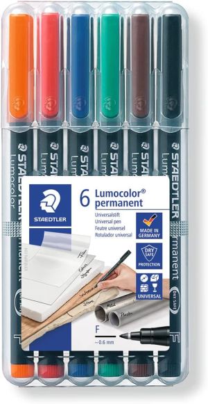 Staedtler Комплект перманентни маркери Lumocolor OHP F 318, 6 цвята в кутия 