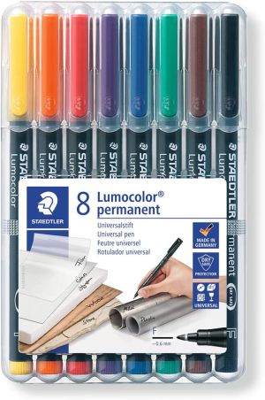 Staedtler Комплект перманентни маркери Lumocolor OHP F 318, 8 цвята в кутия 