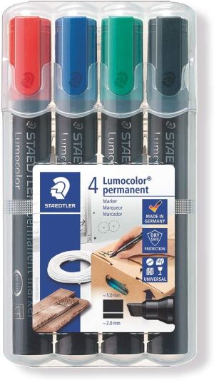 Staedtler Комплект перманентни маркери Lumocolor скосени 350, 4 цвята в кутия 