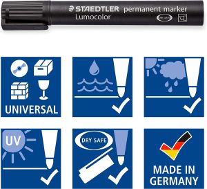 Staedtler Комплект перманентни маркери Lumocolor скосени 350, 6 цвята в кутия 