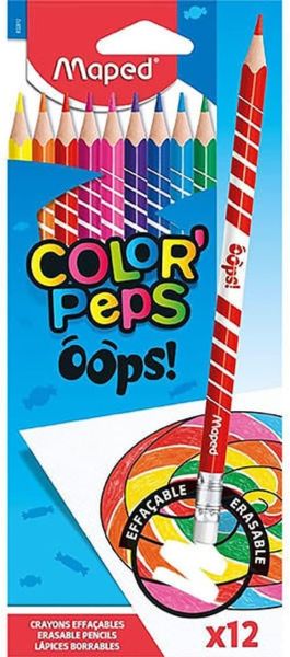 Цветни моливи Maped Color Peps Oops! изтриваеми, 12 цвята