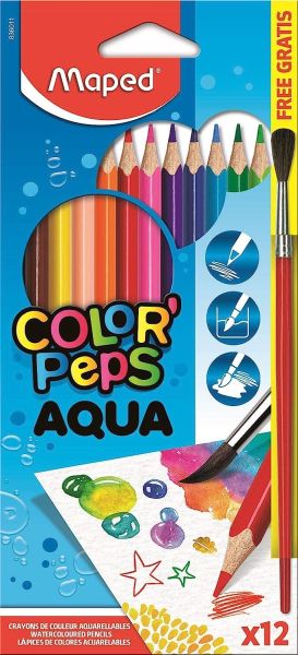 Акварелни моливи Maped Color Peps 12 цвята + четка 