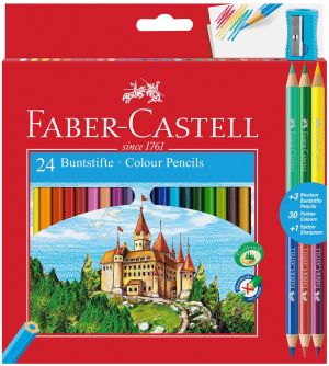Faber-Castell Цветни моливи Замък 24 цвята + 6 цвята + острилка, 110324