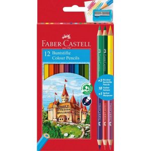 Faber-Castell Цветни моливи Замък 12 цвята + 6 цвята + острилка, 110312