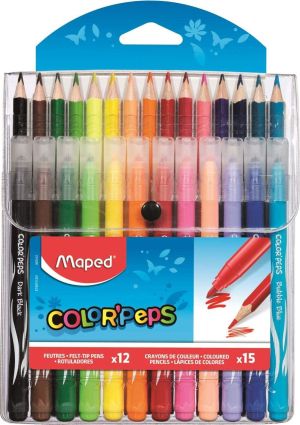 Maped Комплект Color Peps 12 цвята флумастери + 15 цвята моливи