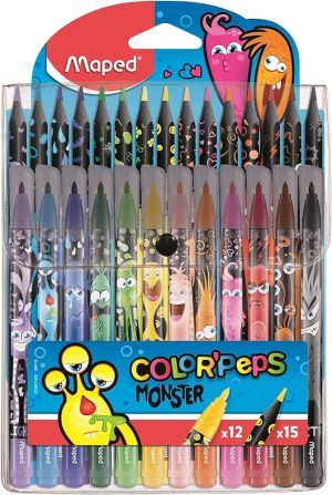 Maped Комплект Color Peps Monster 12 цвята флумастери + 15 цвята моливи