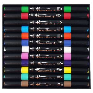 Комплект акрилни маркери двувърхи с четка, 24 цвята