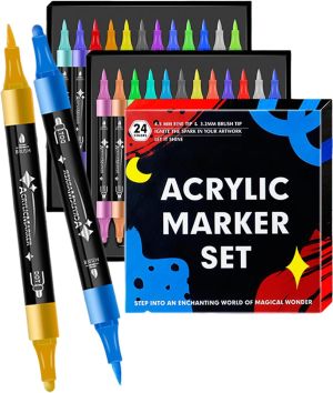 Комплект акрилни маркери двувърхи с четка, 24 цвята