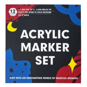 Комплект акрилни маркери двувърхи с четка, 12 цвята