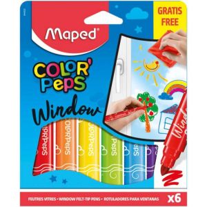 Флумастери за стъкло Maped Color Peps 6 цвята + кърпа 