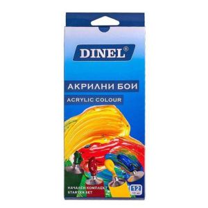 Dinel Акрилни бои в тубички 12 мл, 12 цвята 